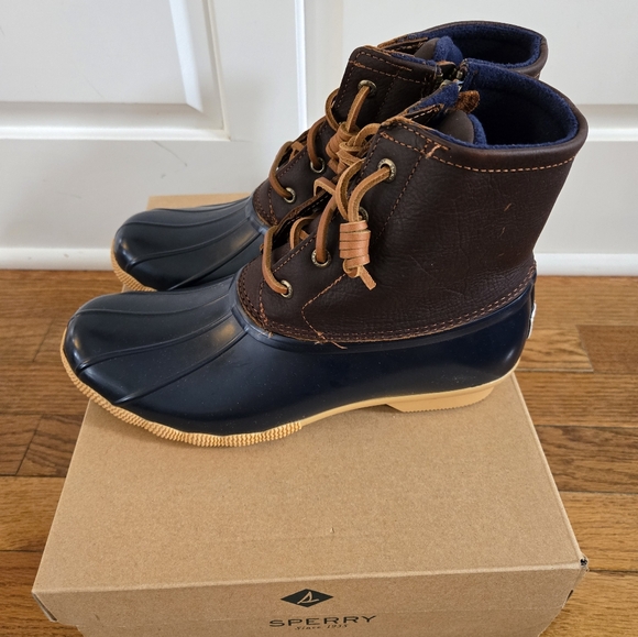 Sperry Brown and Navy Duck Boots - Picture 1 of 8